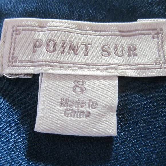 Point Sur Dress 8 Faux Wrap Crinkle Chiffon Blue L0112 - Picture 4 of 11